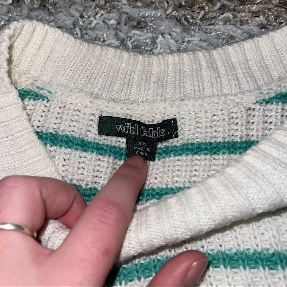 Wild Fable Striped Cable Knit Cropped Sweater Long Sleeve Pull On WOMENS XXL - Picture 2 of 2